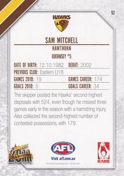 2011 Select AFL Champions #92 Sam Mitchell Back